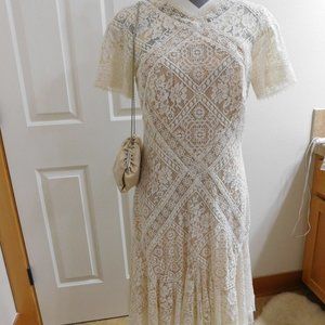 Tadashi Shoji Illusion Lace short sleeve A-line dress.